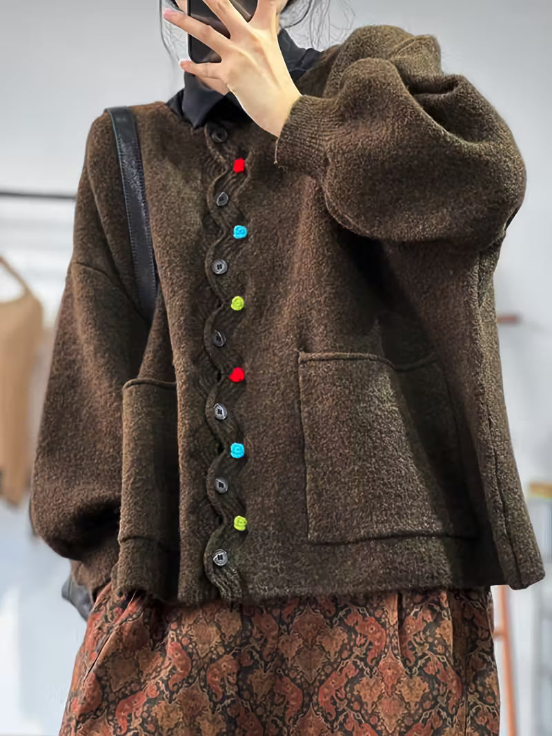 Kynza - Oversize Cardigan With Colorful Button Front