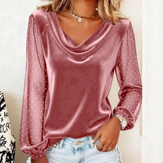 Meital - Swing Collar Paneled Long-Sleeved Top