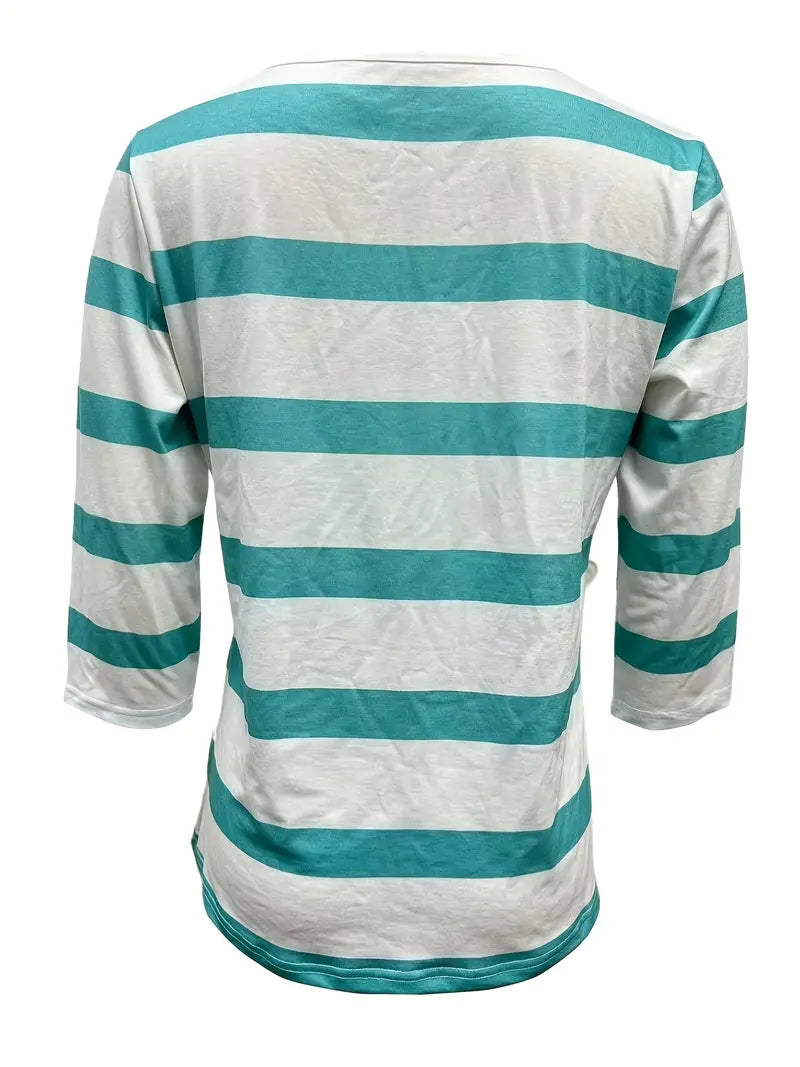 Dakota - Casual V Neck T Shirt With Striped Print