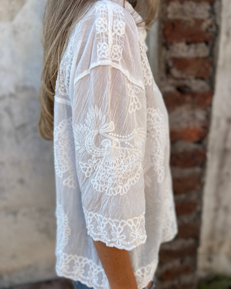 Lorrie - Chic Embroidered Lace Blouse