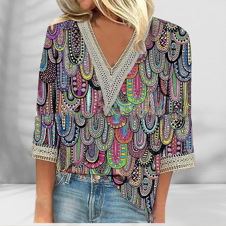 Maricela - Boho Blouse With Floral Patterns And Long Sleeves