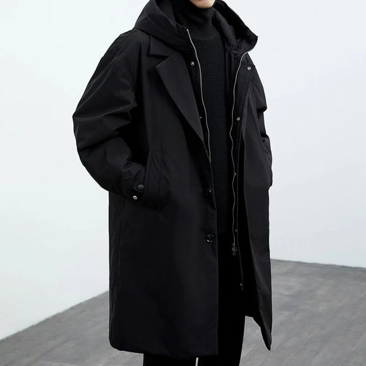 Jasmisa - Hooded Trench Coat With Lapel Collar