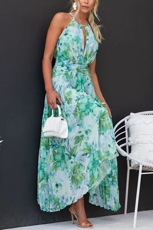 Monyca - Elegant Floral And Pleated Midi Dress