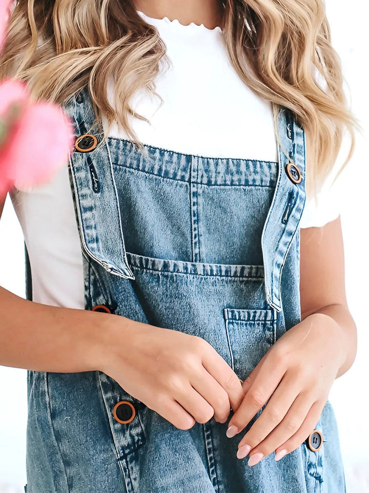Clarice - Loose Fit Distressed Denim Overalls