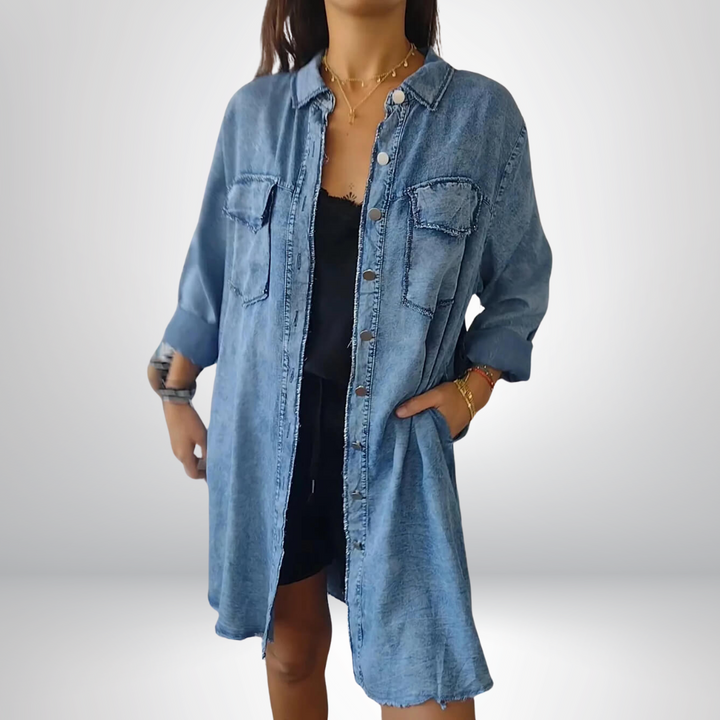 Krystyna - Stylish Long Sleeved Denim Jacket With Collar