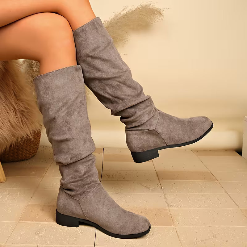 Lianilelle - Slouchy Mid-Calf Boots With Low Heel