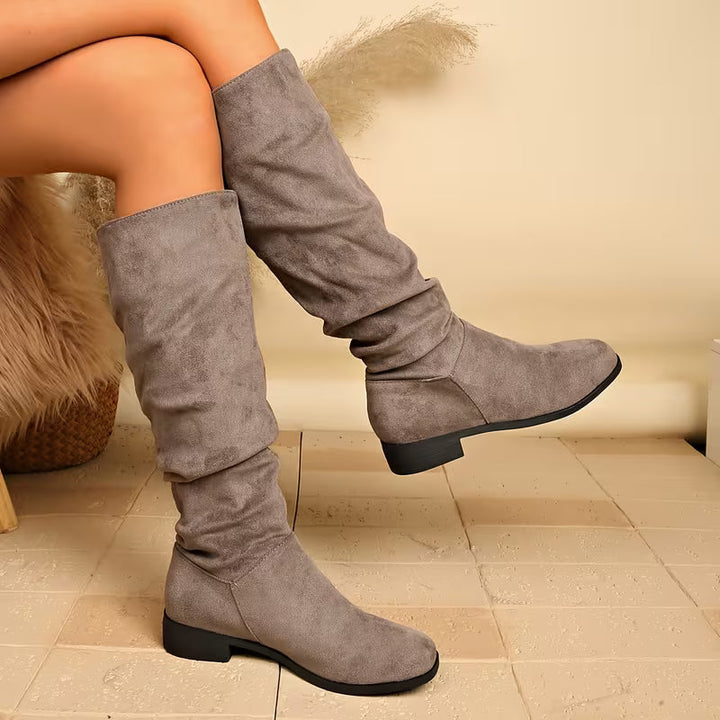 Lianilelle - Slouchy Mid-Calf Boots With Low Heel