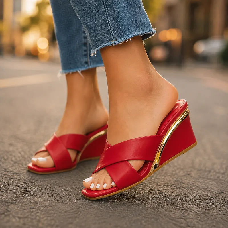 Axelle - Cross Strap Wedge Sandal