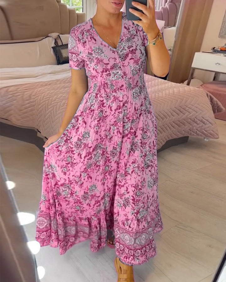 Wibia - Floral Print V-Neck Dress