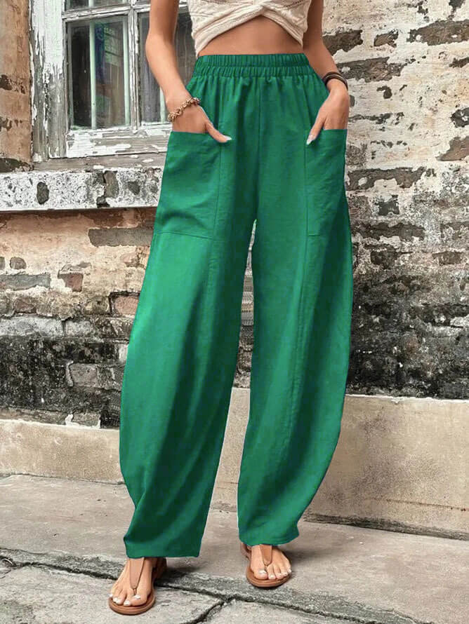 Salomee - Elastic Loose Pants With Pockets