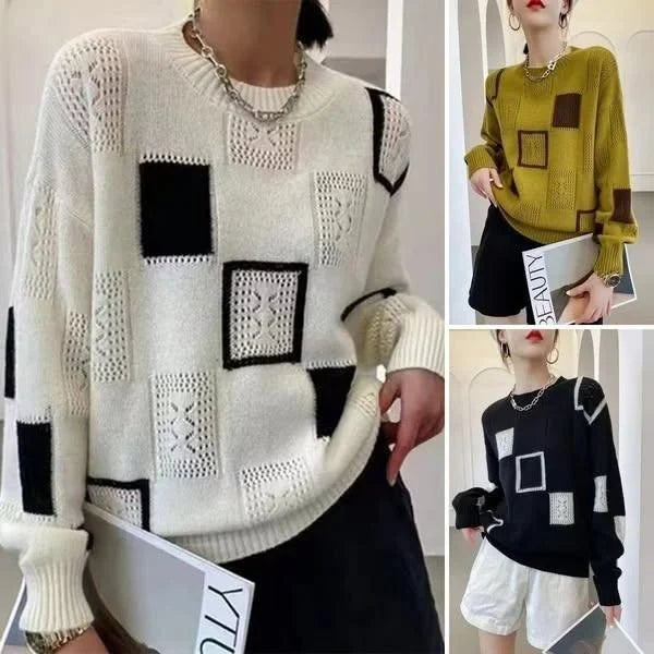 Azelauxa - Block Pattern Knitted Sweater