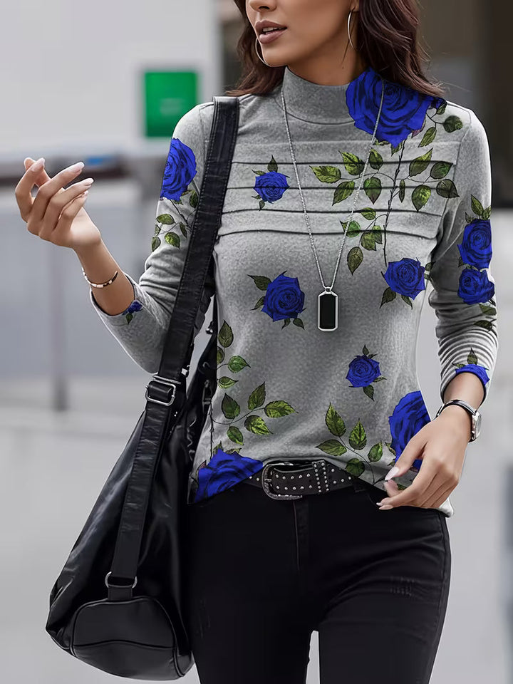 Gwenine - Floral Print Mock Neck Top