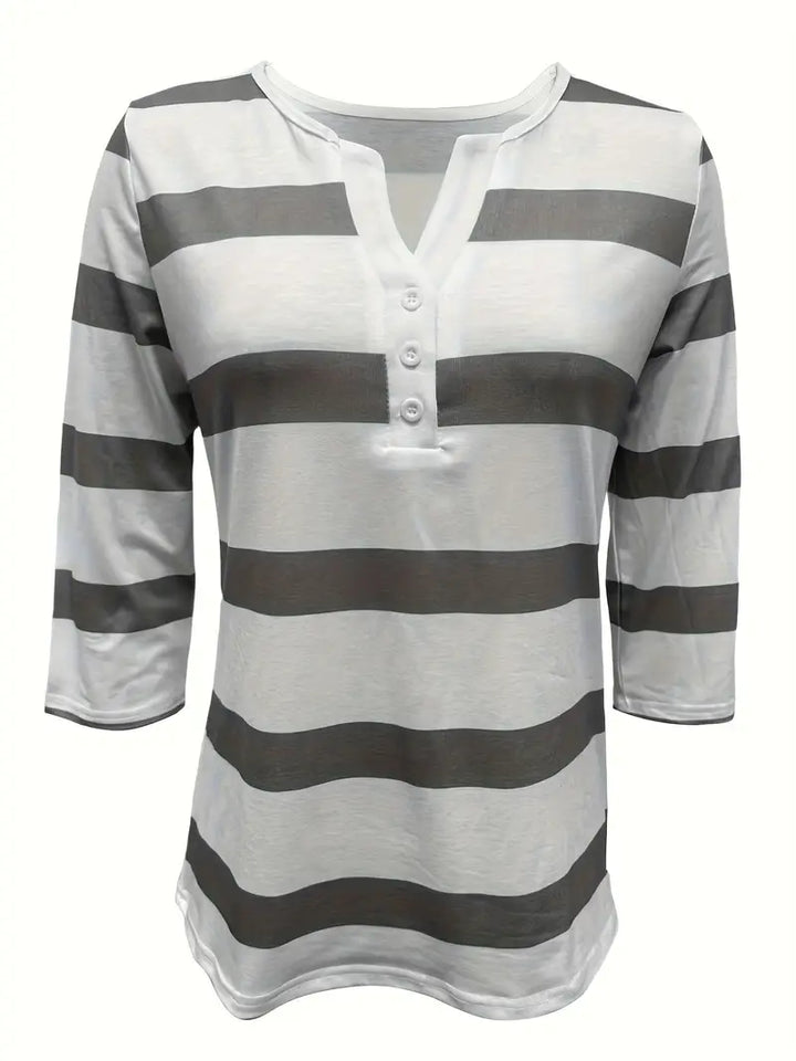 Dakota - Casual V Neck T Shirt With Striped Print