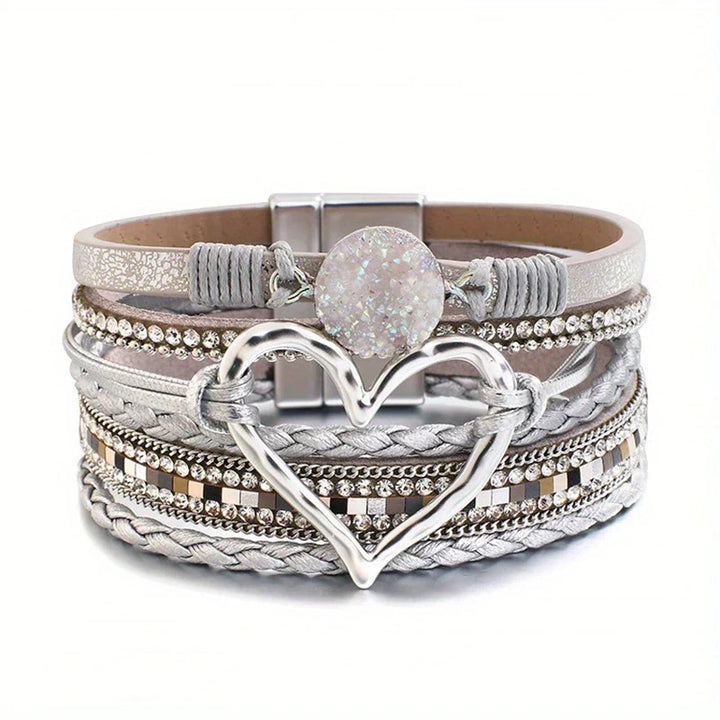 Joely - Multi Layer Leather Bracelet With Heart Design