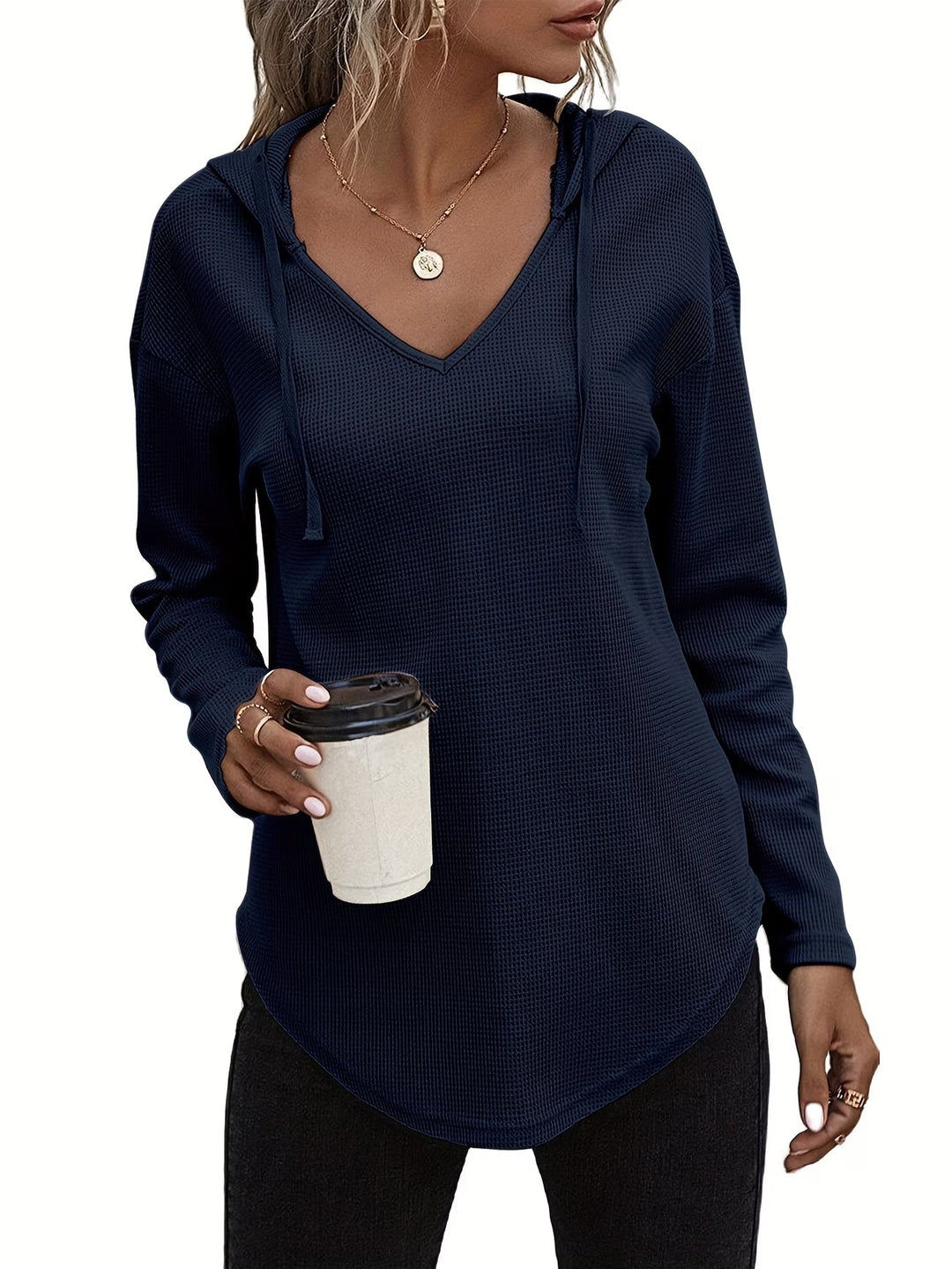 Laurette - Long Sleeve V Neck Hoodie