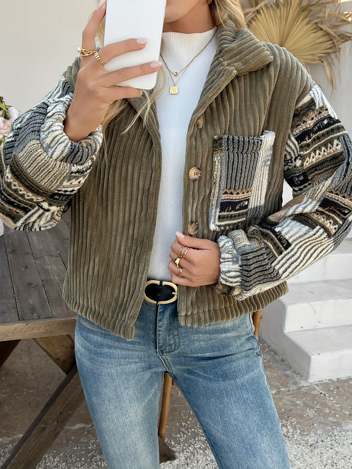 Laureays - Lapel Collar Long Sleeve Button Jacket