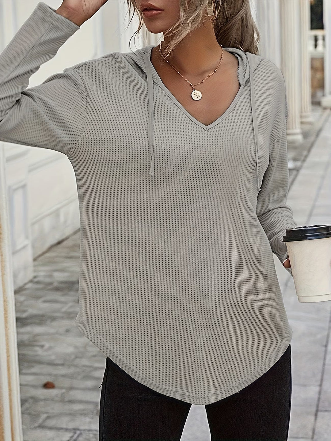 Laurette - Long Sleeve V Neck Hoodie