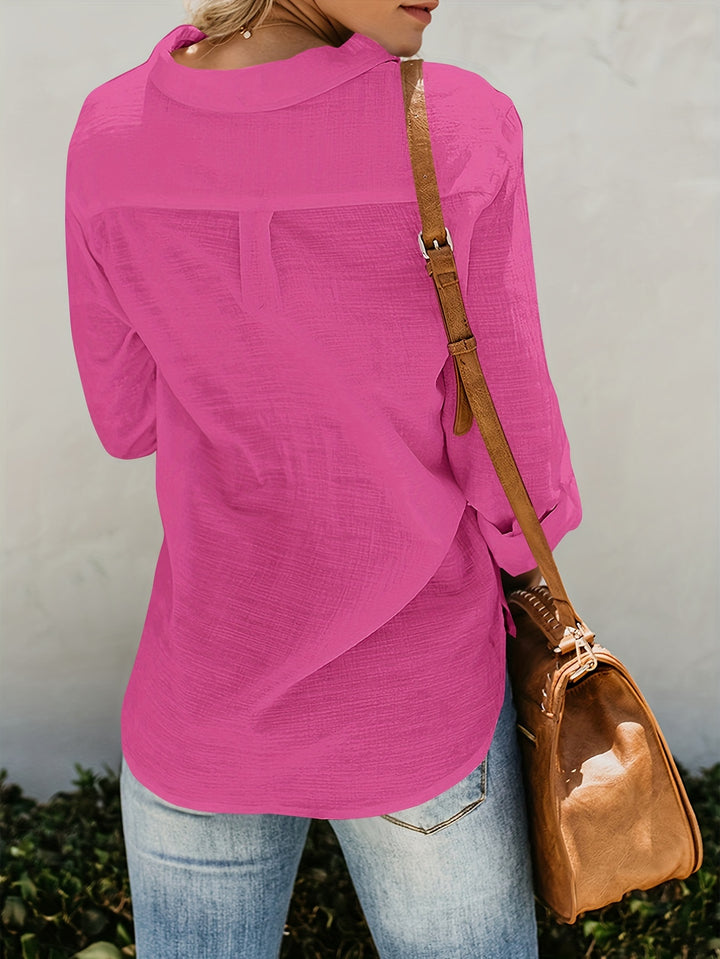Priscilla - Long Sleeve V-Neck Blouse With Button Front