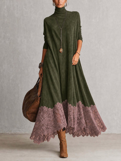 Opheuta - Long Sleeve Maxi Dress With Vintage Style