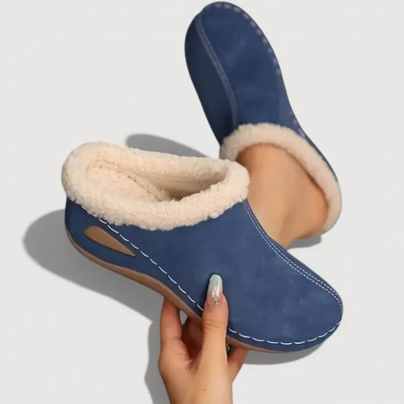 Achly - Plush Denim Platform Slippers