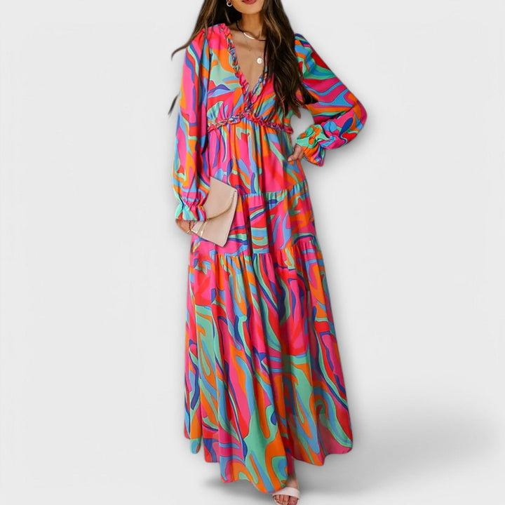 Lukrecija - Floral Print Maxi Dress With V-Neck