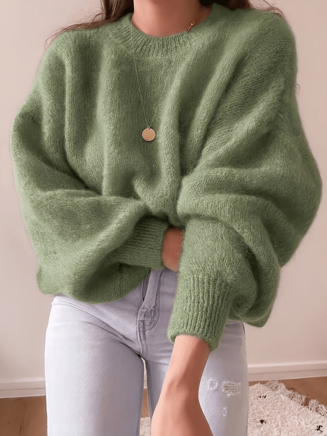 Idalyea - Knit Sweater With Round Neck And Balloon Sleeves