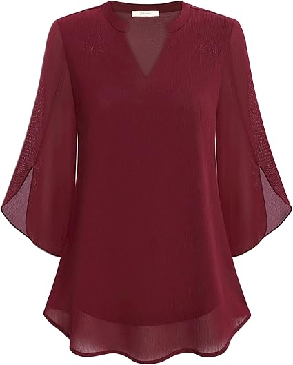 Marijana - Chiffon A-Line Blouse With V-Neck