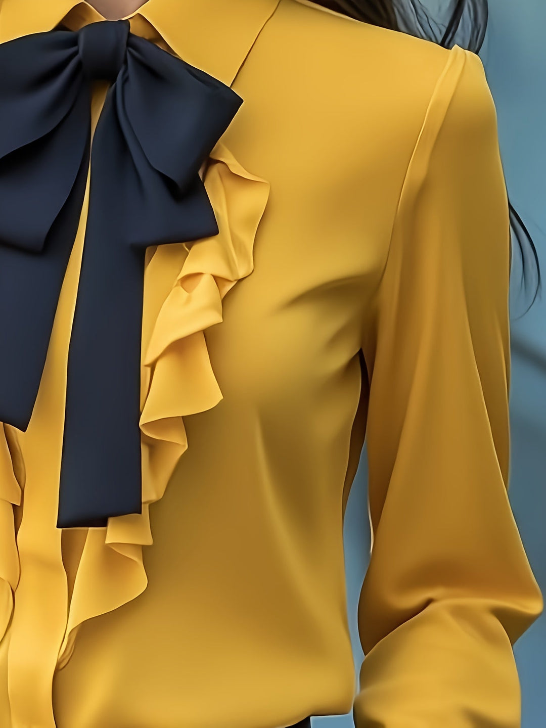 Dwyna - Long Sleeve Button Up Blouse With Ruffled Bow