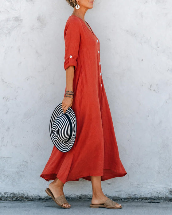 Lizie - Long V-Neck Button-Down Dress