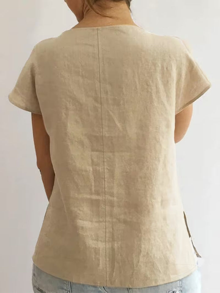 Jovea - Tie-Neck Short Sleeve Top