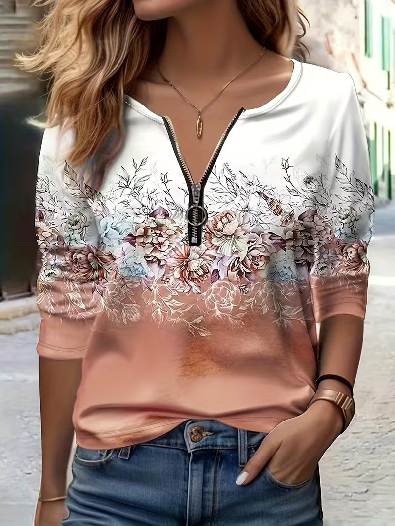 Saskette - Elegant Floral Graphic Print Top