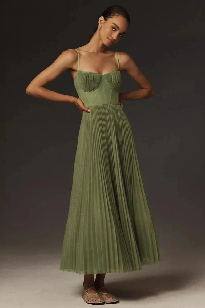 Nahia - Bustier Pleated Maxi Dress