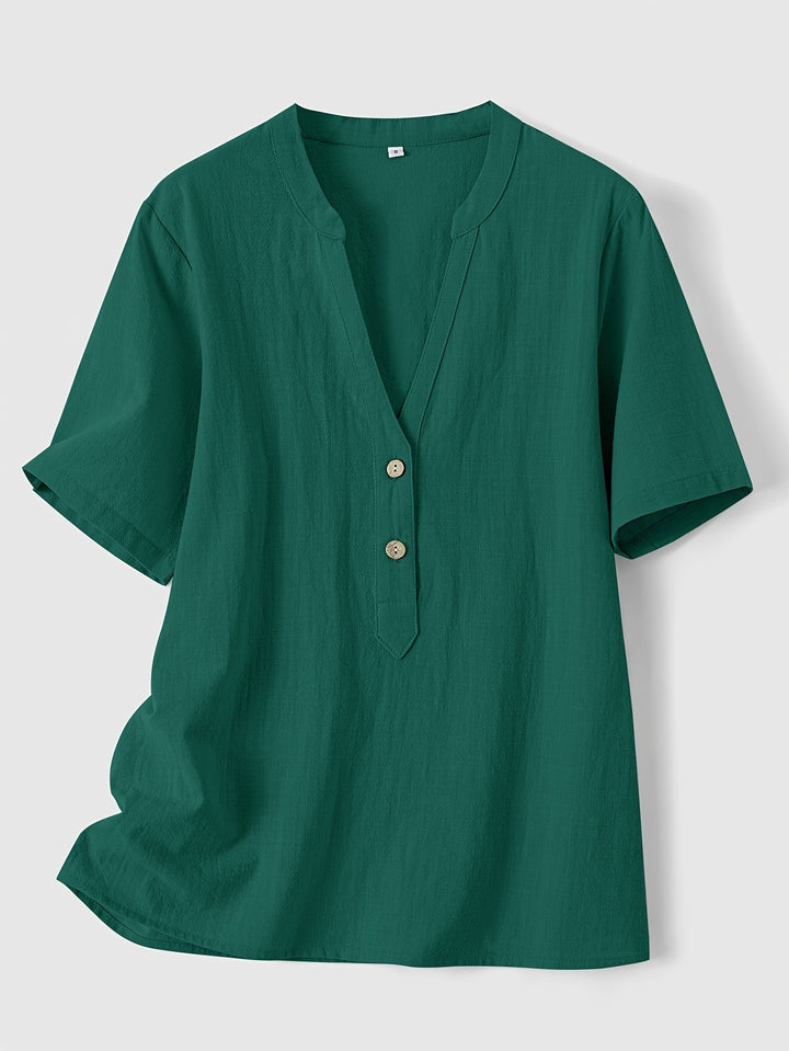 Sharron - Elegant V-Neck Blouse With Button Up