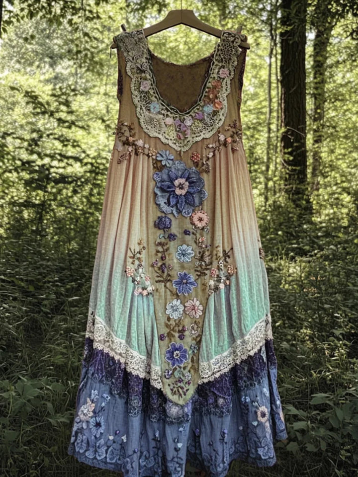 Evabella - Patchwork Art Linen Tank Dress