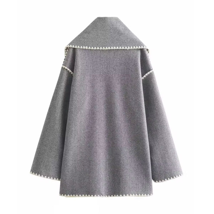Anelinoria - Embroidered Fringe Coat With Matching Scarf