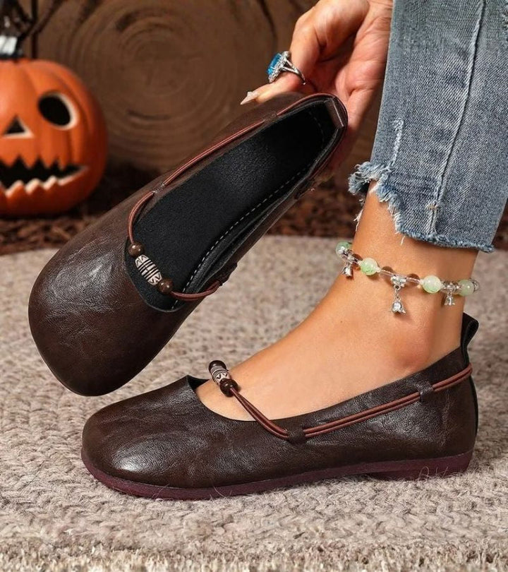 Renis - Flats With Square Toe and Beaded Strap