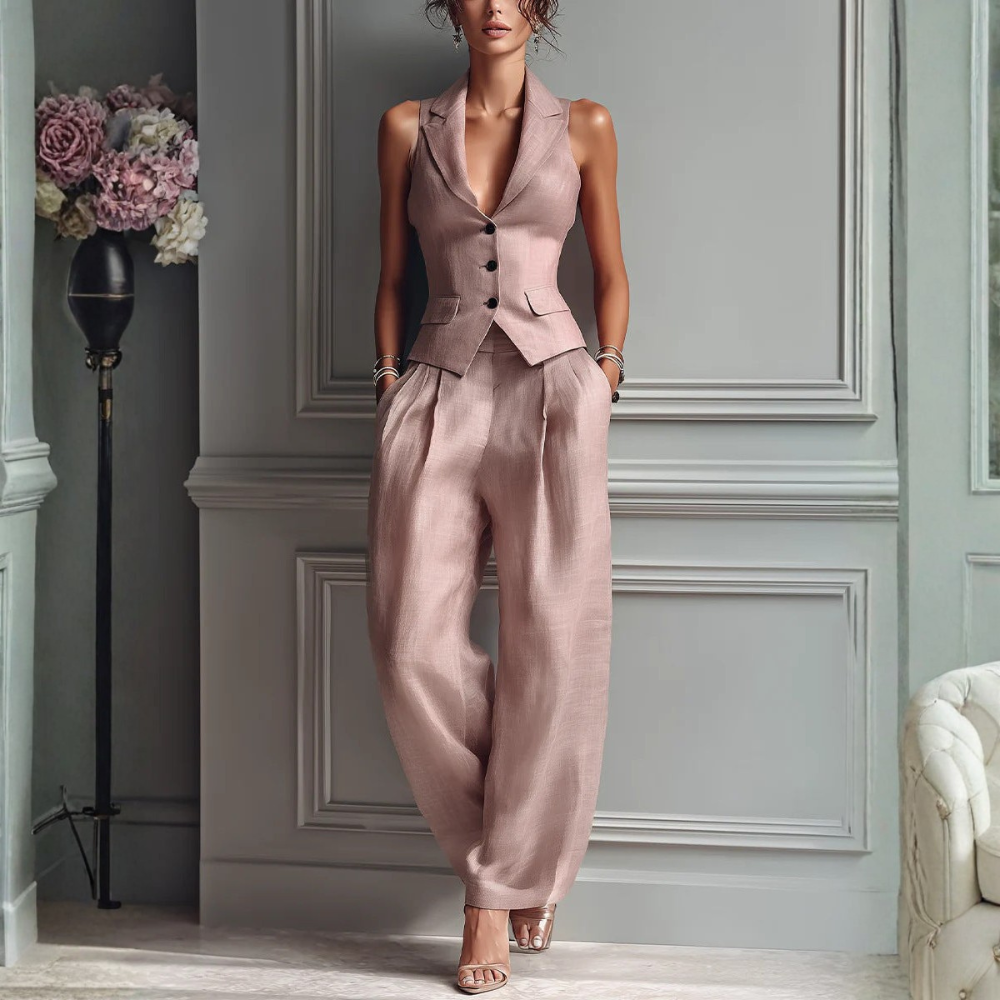 Eleeka - Sleeveless Vest And Wide Leg Trousers Set