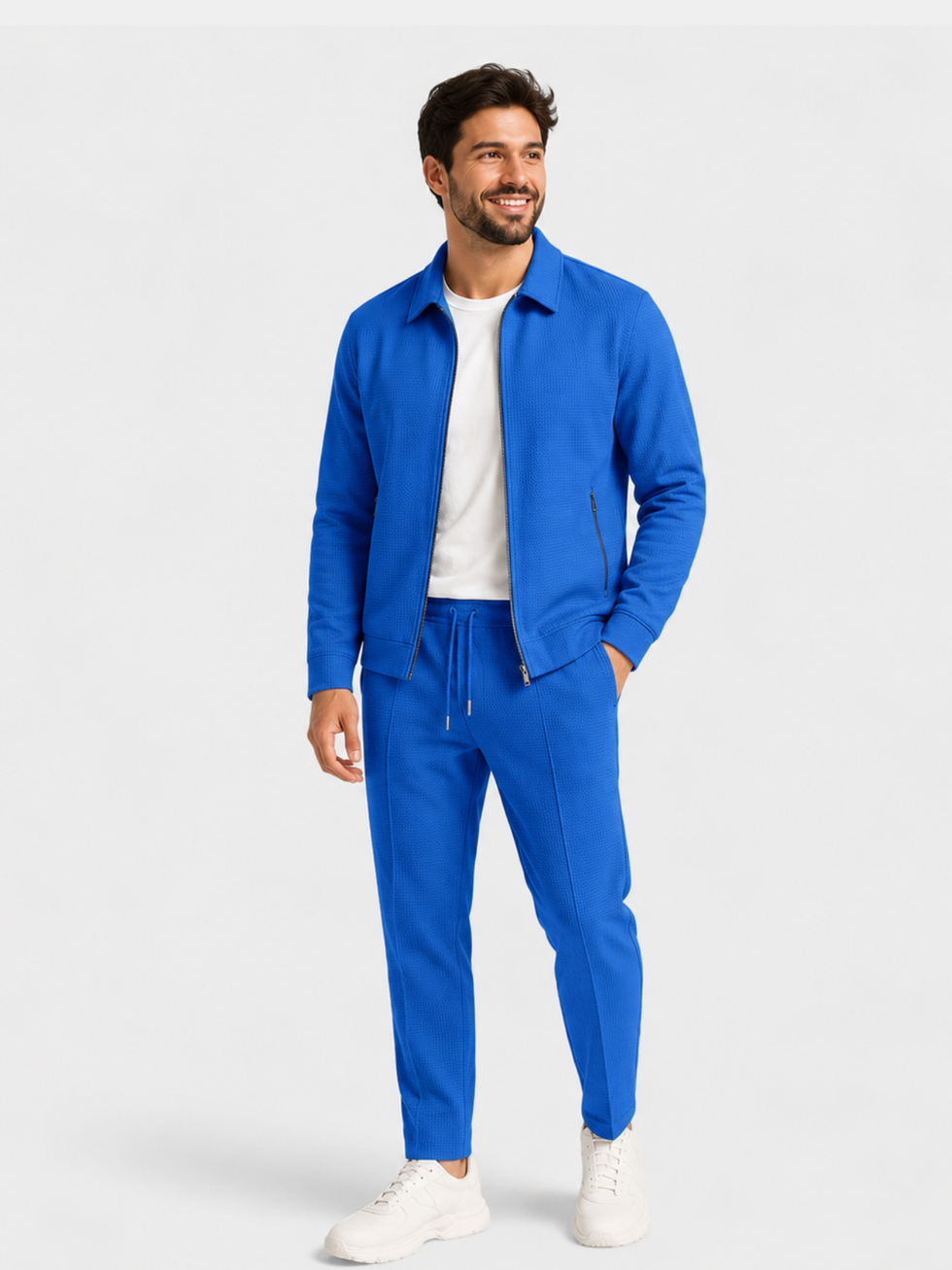 Rosaina - Textured Zip-up Jacket And Drawstring Pants Set