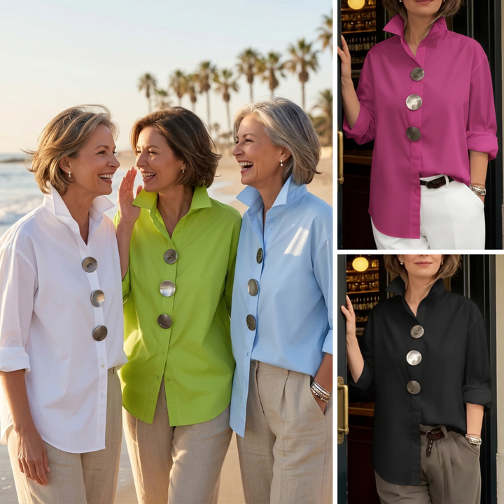 Lyyn - High-Neck Blouse With Bold Buttons