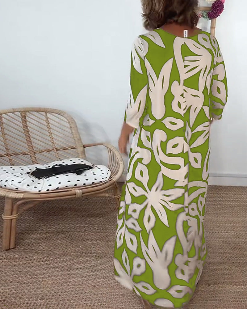 Halina - Round Neck And Long Sleeves With Print Dress