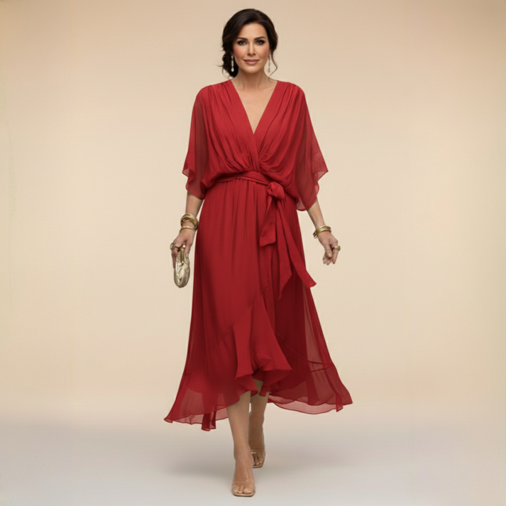 Harshani - Chiffon Dress With V-Neck