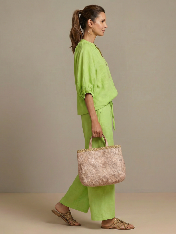 Sharina - Zip-up Blouse And Wide-Leg Pant Set