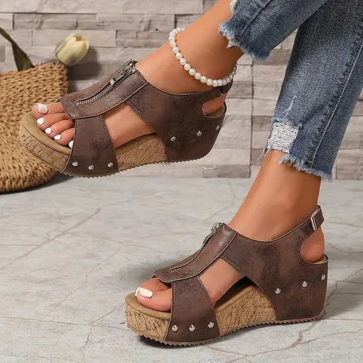 Evridiki - Stylish Wedge Sandals With Zipper