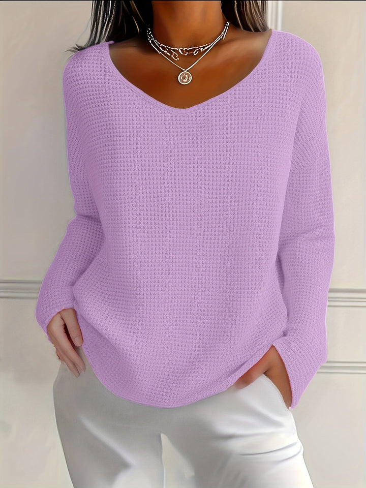 Imogurette - Waffle Long Sleeve V-Neck Shirt