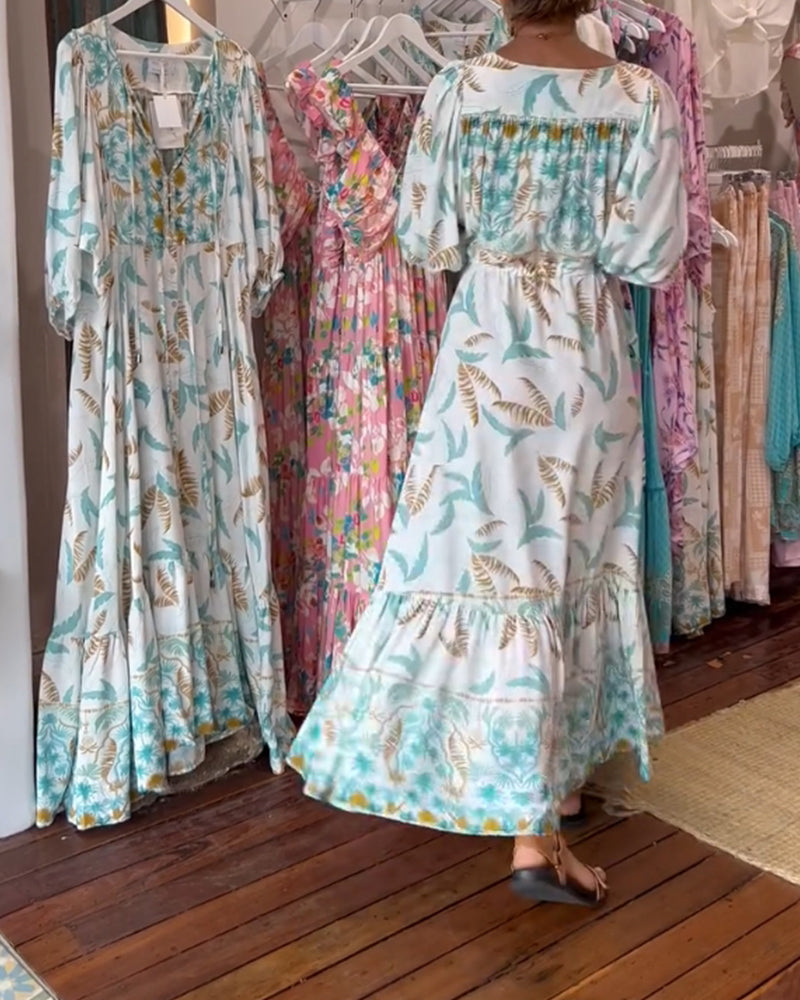 Minea - Long Dress With Leaf Print