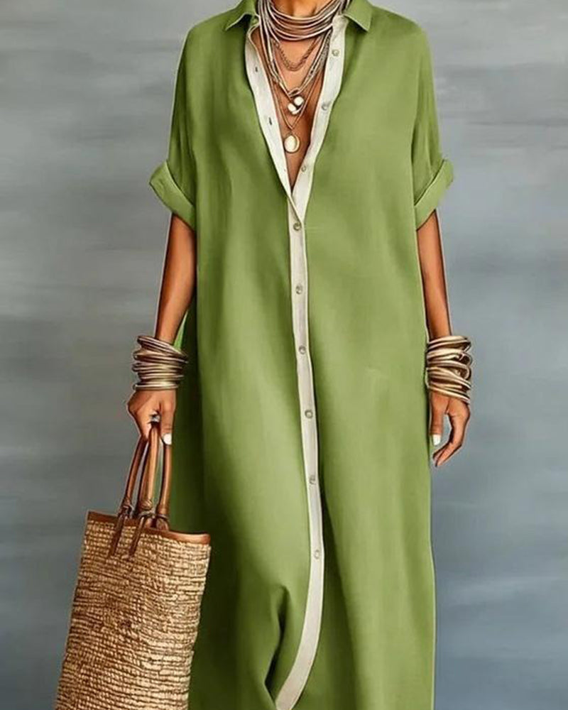 Nerena - Elegant Draped Notched Collar Shirt Dress