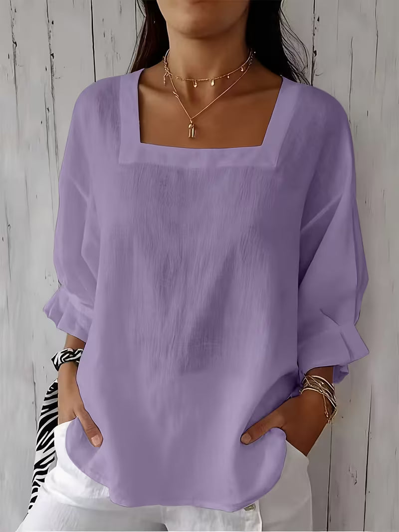 Theoella - Square Neck Long Sleeve Blouse