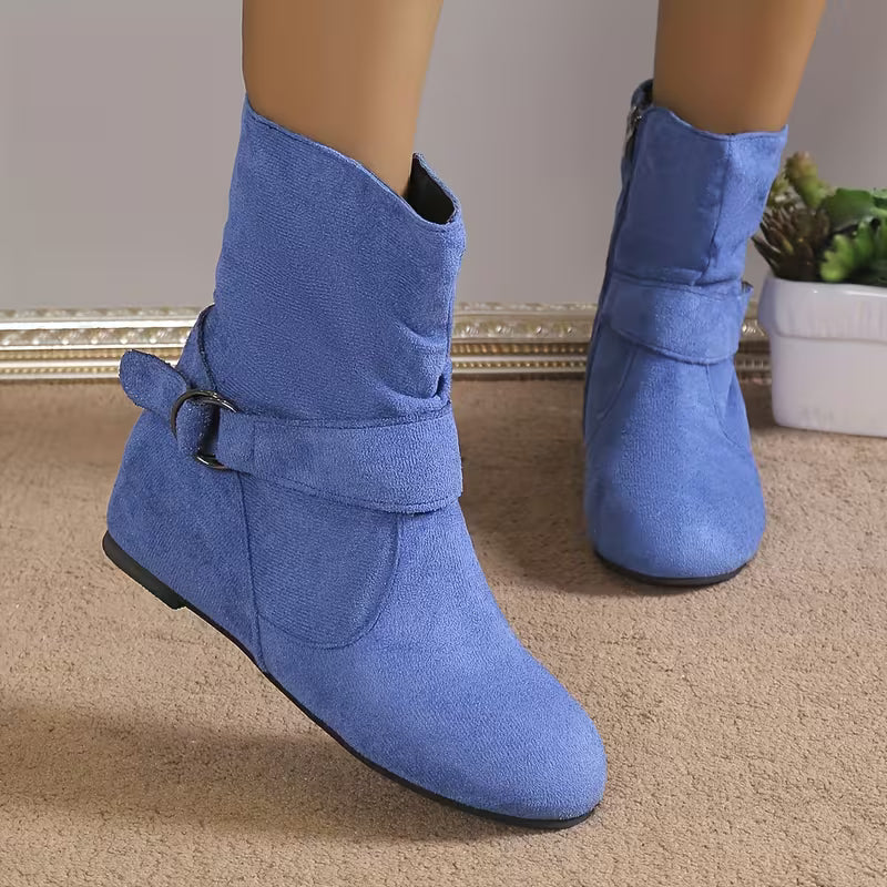 Valeisa - Slouchy Wedge Ankle Boots with Buckle Strap