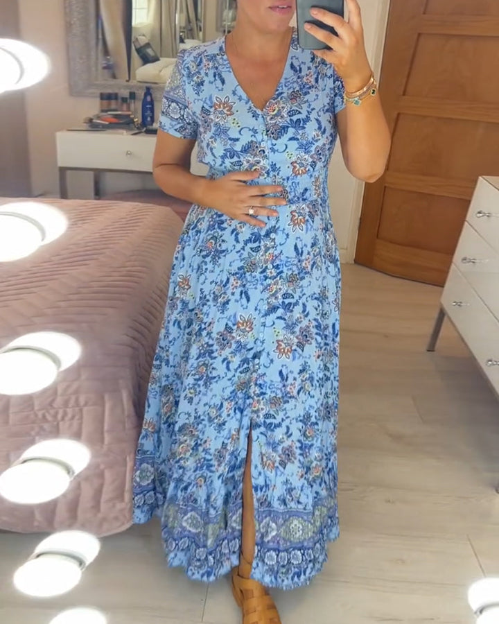 Wibia - Floral Print V-Neck Dress