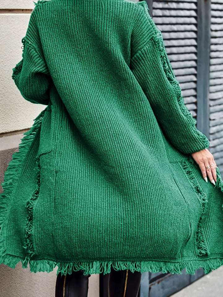 Ramziya - Elegant Long Tassel Cardigan With Pocket